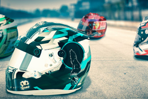 Motorsport helmets with Wohlrab's decorative PVD coatings.